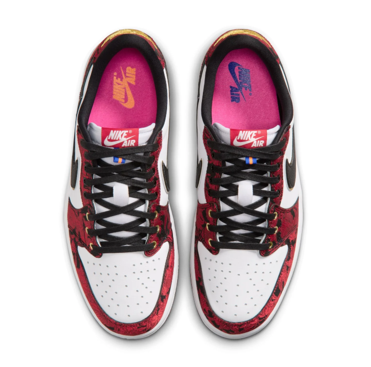 Air Jordan Red & White Patterned Low-Top Sneakers with Gold Accents