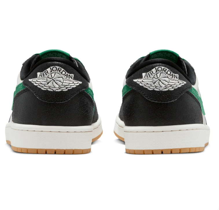 Air Jordan Black & White Low-Top Sneakers with Green Accents & Gum Sole
