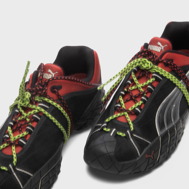 PUMA Black and Red Sneakers with Neon Rope Laces