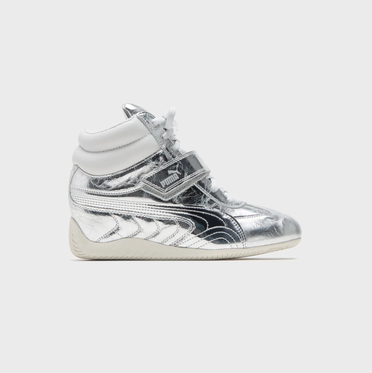 PUMA Metallic Silver High-Top Strap Sneakers
