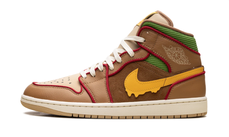 Air Jordan Brown High-Top Sneakers with Yellow Drip Swoosh