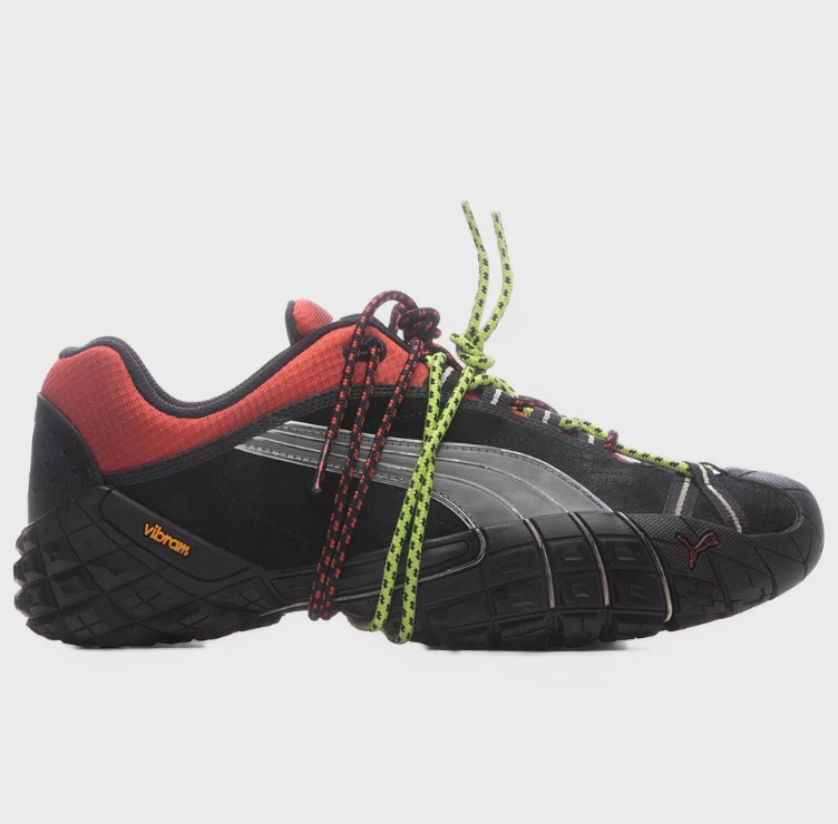 PUMA Black and Red Sneakers with Neon Rope Laces