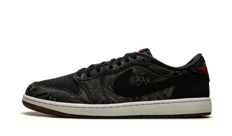 Air Jordan Black Patterned Low-Top Sneakers with Red Accents