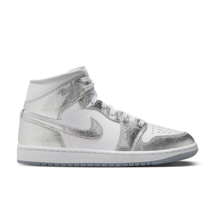 Air Jordan 1 Mid-Style Sneakers – White & Metallic Silver