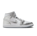 Air Jordan 1 Mid-Style Sneakers – White & Metallic Silver