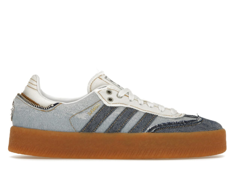 adidas Samba Denim-Look Platform Sneakers - Blue Patchwork & Gum Sole