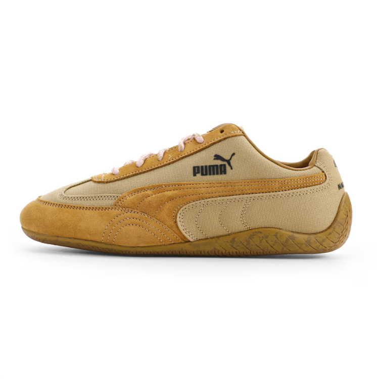 PUMA Low-Top Sneakers  Sand & Golden Tan with Pink Laces