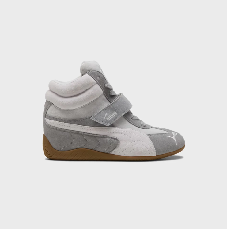 PUMA Grey & White High-Top Strap Sneakers with Gum Sole