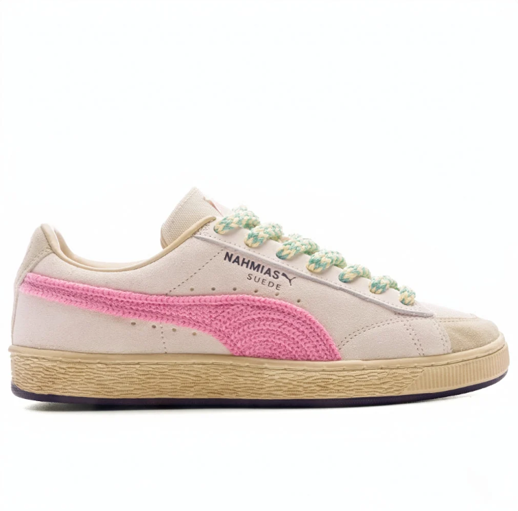 PUMA x NAHMIAS Suede Cream & Pink Low-Top Sneakers