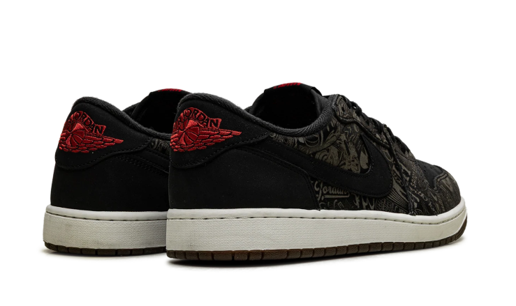 Air Jordan Black Patterned Low-Top Sneakers with Red Accents