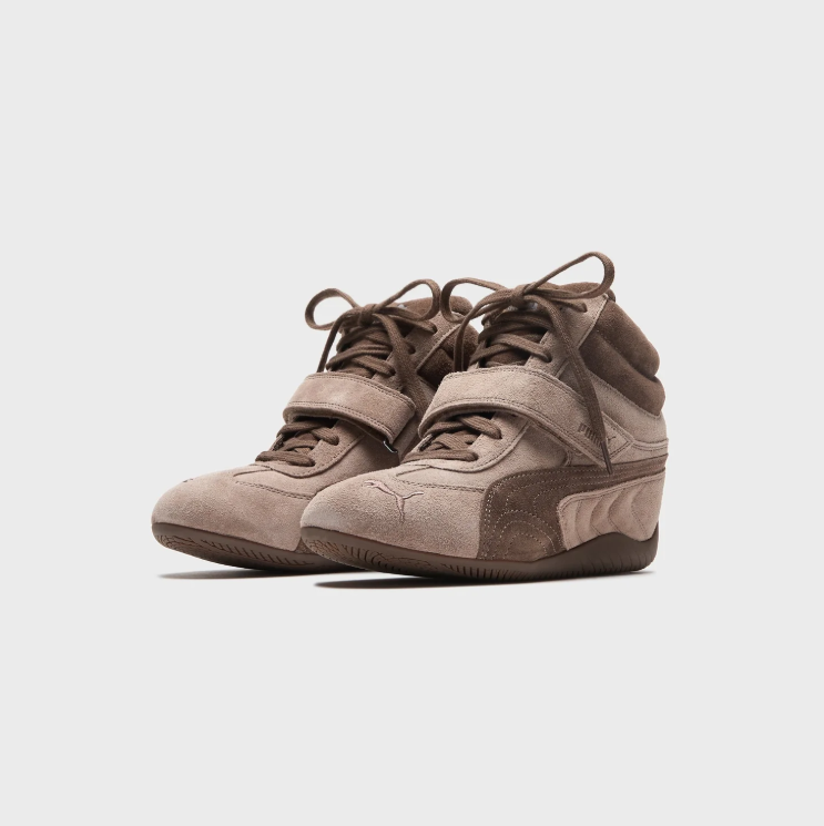 PUMA Taupe & Brown High-Top Strap Sneakers