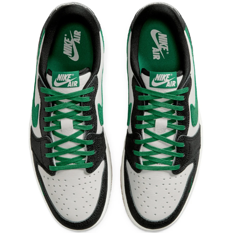 Air Jordan Black & White Low-Top Sneakers with Green Accents & Gum Sole