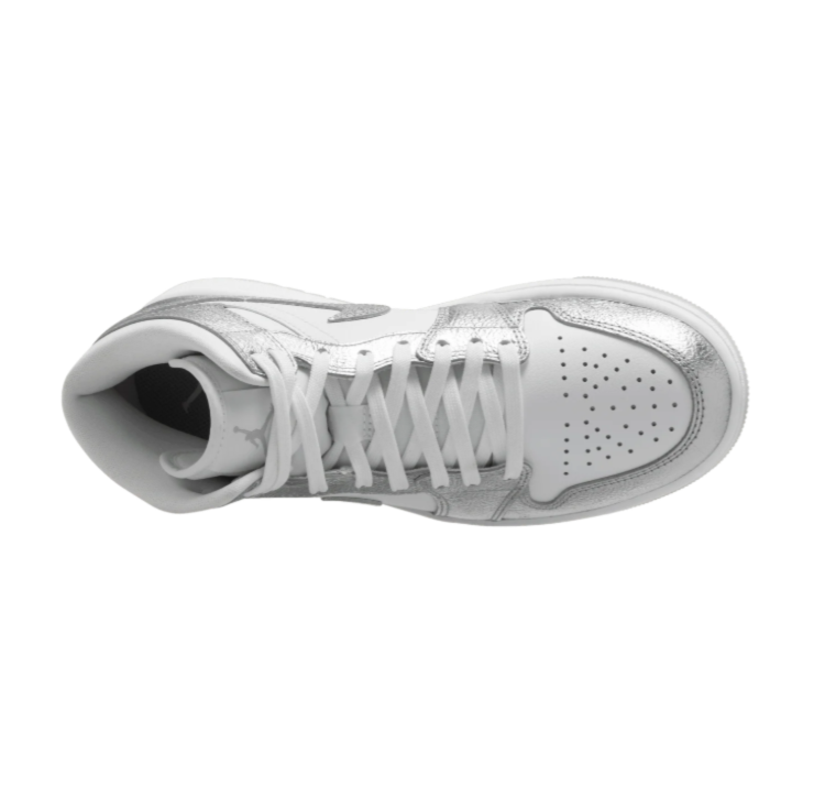 Air Jordan 1 Mid-Style Sneakers – White & Metallic Silver