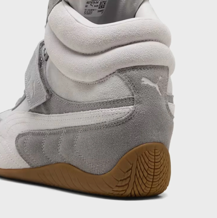 PUMA Grey & White High-Top Strap Sneakers with Gum Sole