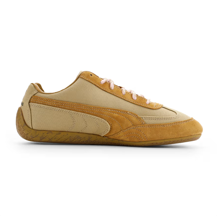 PUMA Low-Top Sneakers  Sand & Golden Tan with Pink Laces