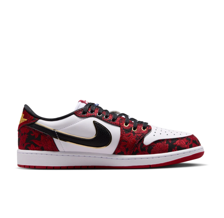 Air Jordan Red & White Patterned Low-Top Sneakers with Gold Accents