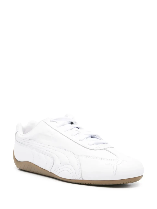 White Low-Profile Sneakers with Gum-Tone Sole