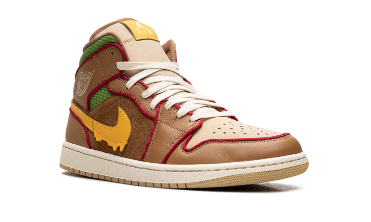 Air Jordan Brown High-Top Sneakers with Yellow Drip Swoosh