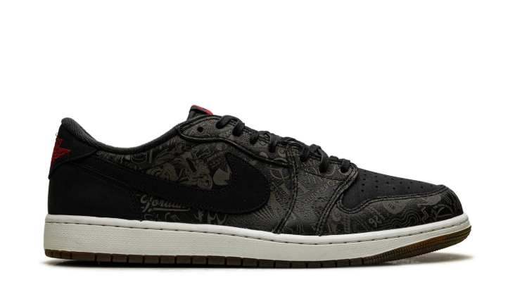 Air Jordan Black Patterned Low-Top Sneakers with Red Accents