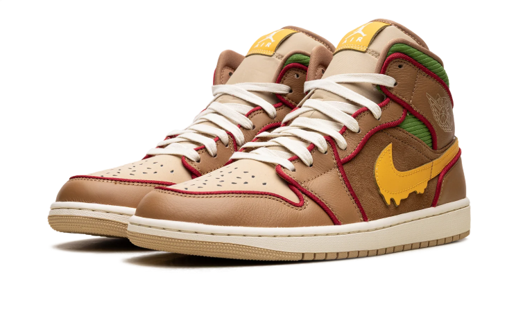 Air Jordan Brown High-Top Sneakers with Yellow Drip Swoosh