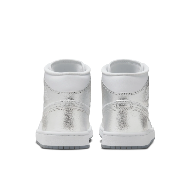 Air Jordan 1 Mid-Style Sneakers – White & Metallic Silver