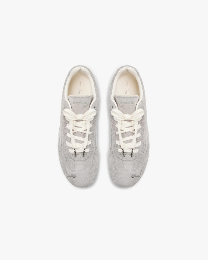 PUMA Light Grey Low-Top Sneakers with Cream Laces