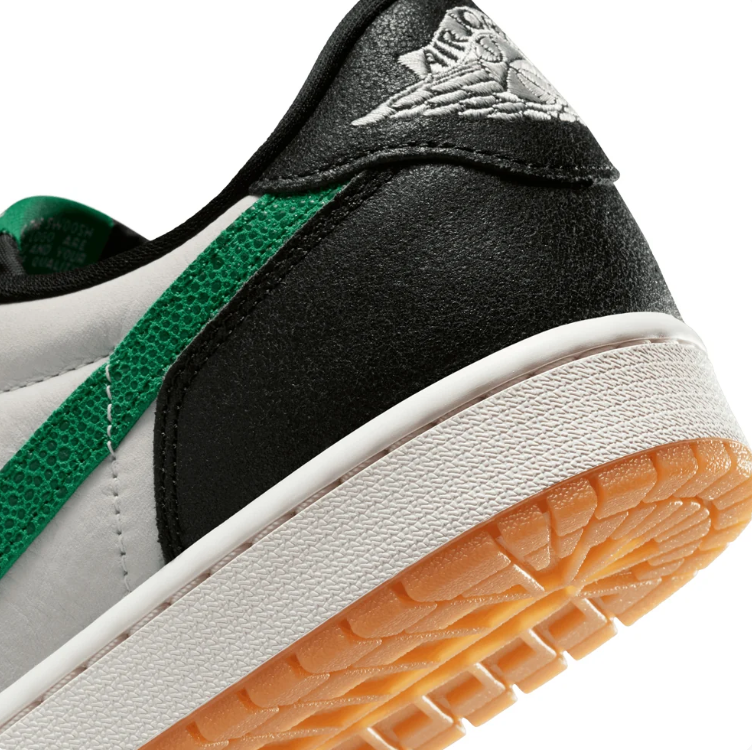 Air Jordan Black & White Low-Top Sneakers with Green Accents & Gum Sole