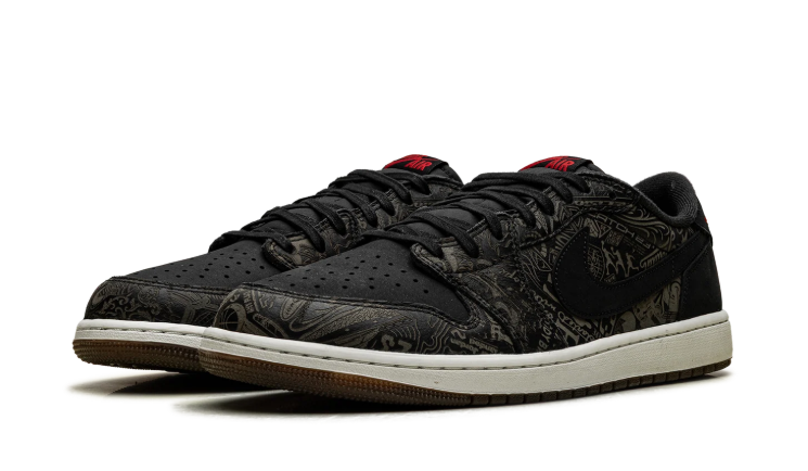 Air Jordan Black Patterned Low-Top Sneakers with Red Accents