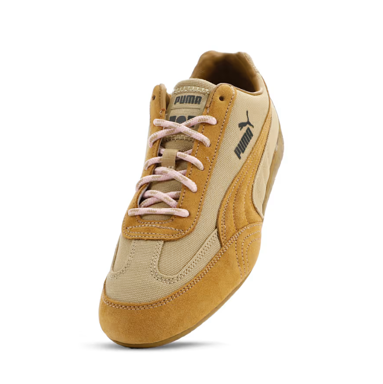 PUMA Low-Top Sneakers  Sand & Golden Tan with Pink Laces
