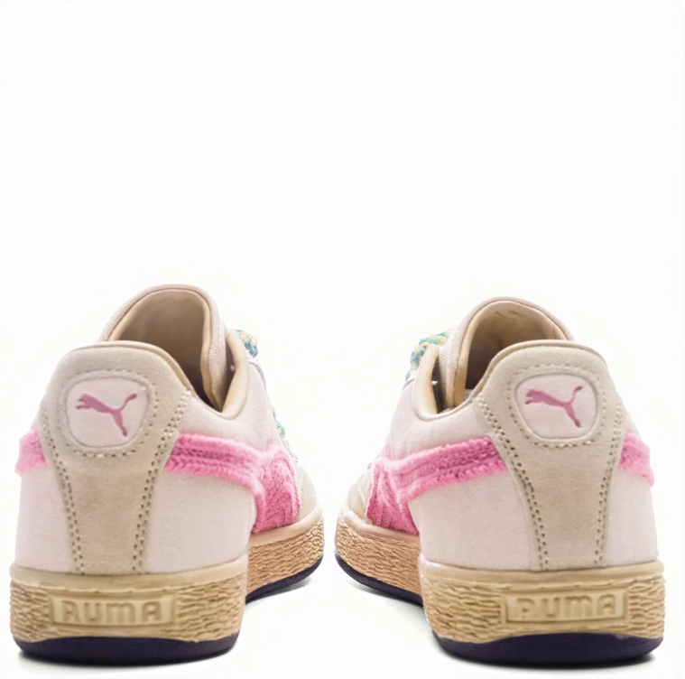 PUMA x NAHMIAS Suede Cream & Pink Low-Top Sneakers