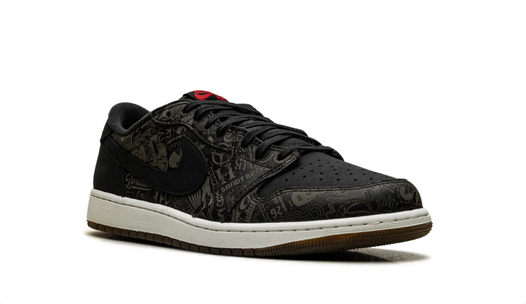 Air Jordan Black Patterned Low-Top Sneakers with Red Accents