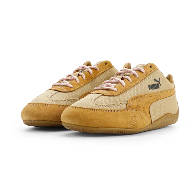 PUMA Low-Top Sneakers  Sand & Golden Tan with Pink Laces