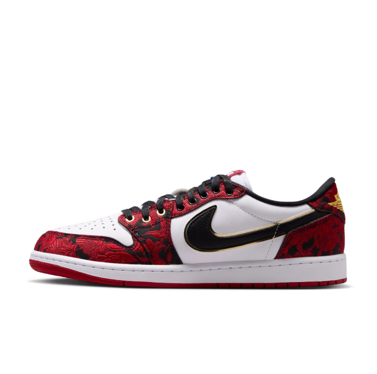 Air Jordan Red & White Patterned Low-Top Sneakers with Gold Accents
