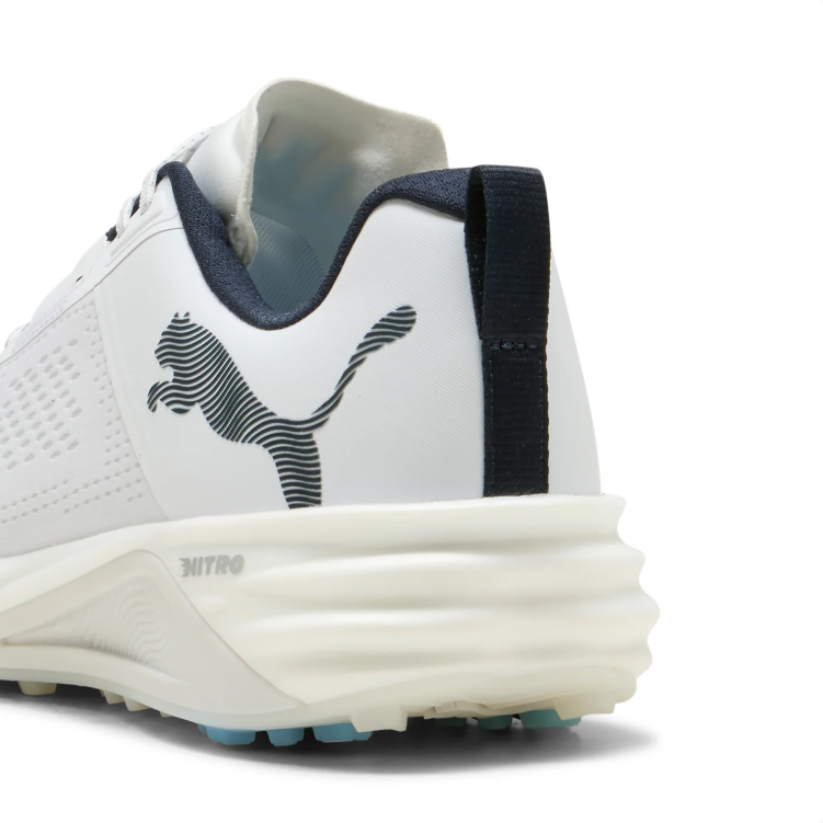 PUMA White Golf Shoes  White & Black with Blue Sole Accents