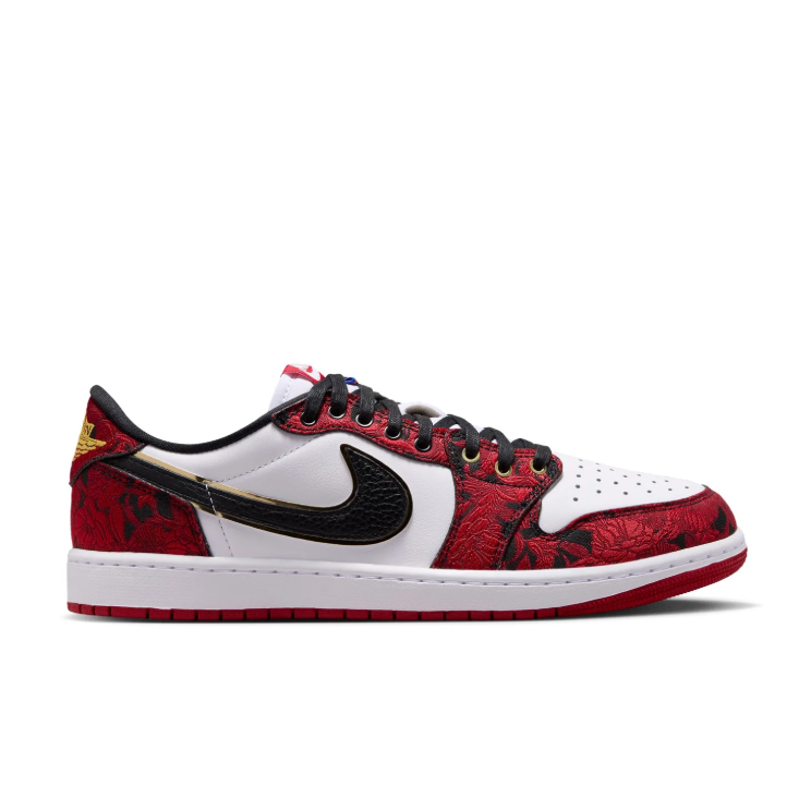 Air Jordan Red & White Patterned Low-Top Sneakers with Gold Accents