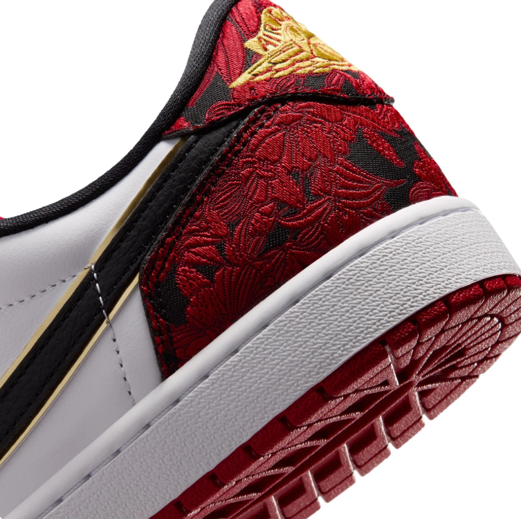 Air Jordan Red & White Patterned Low-Top Sneakers with Gold Accents