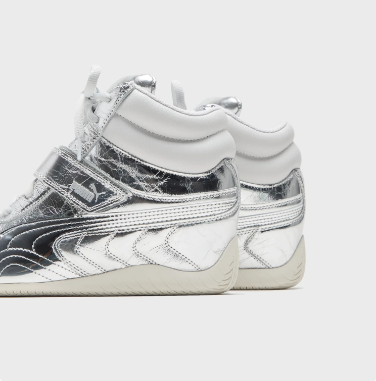 PUMA Metallic Silver High-Top Strap Sneakers