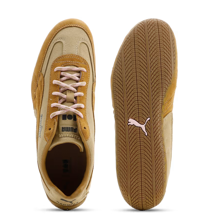 PUMA Low-Top Sneakers  Sand & Golden Tan with Pink Laces