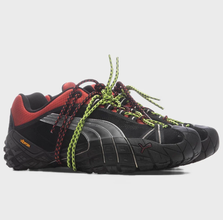 PUMA Black and Red Sneakers with Neon Rope Laces