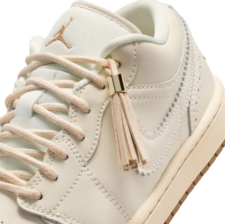 Air Jordan Cream Low-Top Sneakers with Tassel & Gold Accents