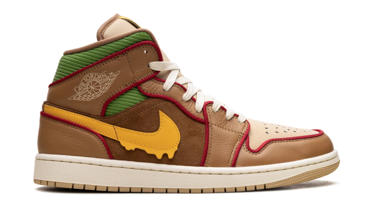 Air Jordan Brown High-Top Sneakers with Yellow Drip Swoosh