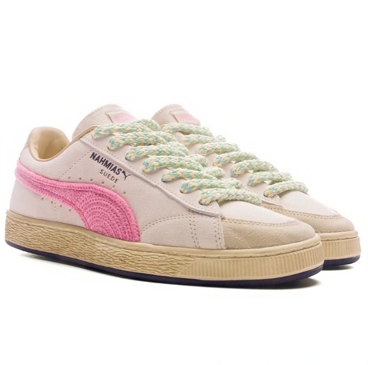 PUMA x NAHMIAS Suede Cream & Pink Low-Top Sneakers