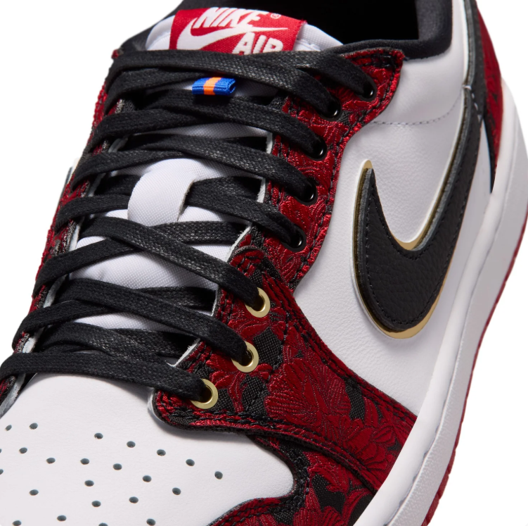Air Jordan Red & White Patterned Low-Top Sneakers with Gold Accents
