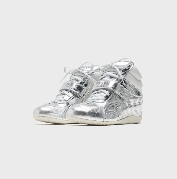 PUMA Metallic Silver High-Top Strap Sneakers