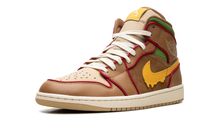 Air Jordan Brown High-Top Sneakers with Yellow Drip Swoosh