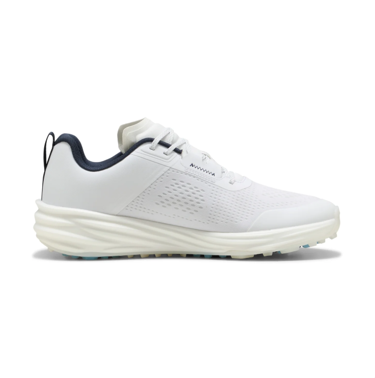 PUMA White Golf Shoes  White & Black with Blue Sole Accents