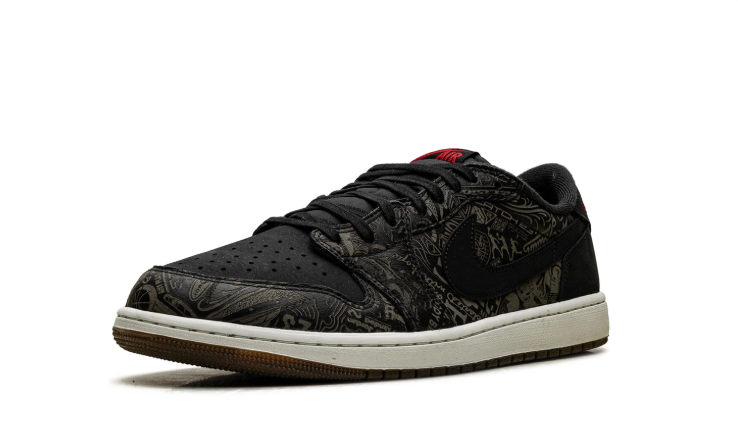 Air Jordan Black Patterned Low-Top Sneakers with Red Accents